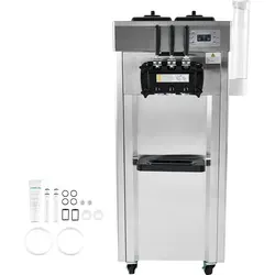 SucceBuy Kommerzielle Eismaschine, 21-31 L/H, 1670W, 3-Geschmacksrichtungen, Edelstahl, LED-Panel, Auto Clean, Kühlung über Nacht, für Restauran...