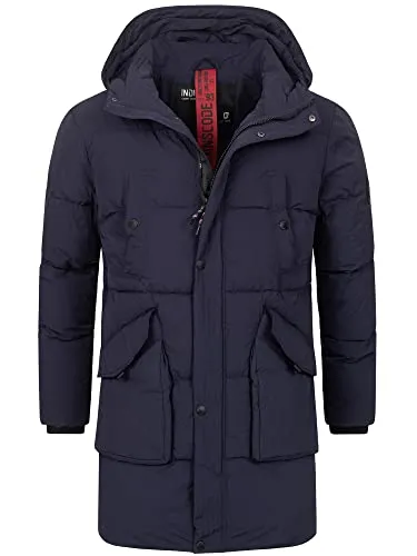 Indicode Herren Dexter Winterjacke mit Kapuze | Herrenjacke Jacke Steppjacke Männer Navy, XXL