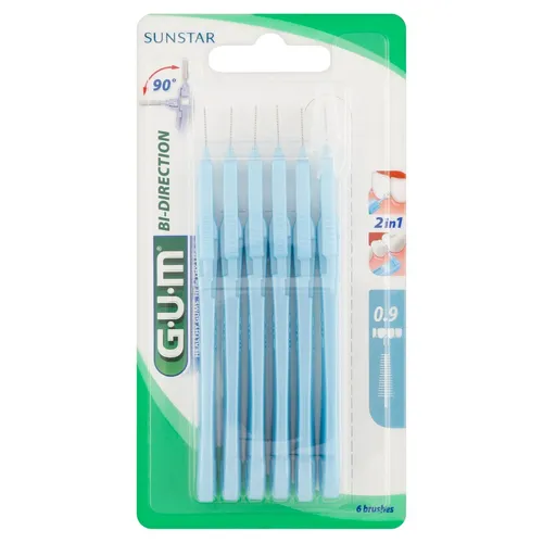 GUM Bi-Direction Interdentalbürsten 6 Stück hellblau 0,9mm - Kerze