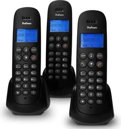 DECT-Telefon mit 3 Mobilteilen schwarz - Klarer Klang, erweiterbar auf 5 Telefone und VIP-Ruftöne für individuelle Anrufe