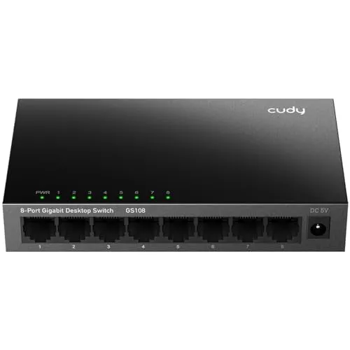 Cudy GS108 Gigabit-Netzwerk-Desktop-Switch mit 8 Ports (10/100/1000 Mbps, Stahlgehäuse, IEEE 802.3X, Auto-MDI/MDIX, Plug and Play, Energiesparend, RJ45-Ports, einfach Verwendung)