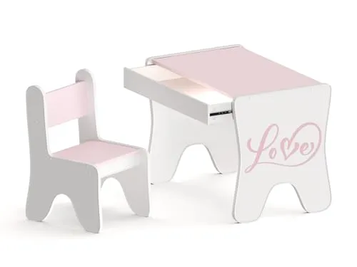 Happy Babies - Kinderschreibtisch-Stuhl-Set, ergonomischer Spieltisch mit geräumiger Schublade - Kinder-Lern- und Spieltisch - Kindermöbel, für den Kindergarten (Rosa)