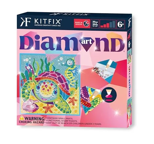 Kitfix - Diamond Art - Schildkröte - Diamond Painting für Kinder ab 6-20 x 20 cm - für Mädchen, Jungen und Erwachsene - 2406