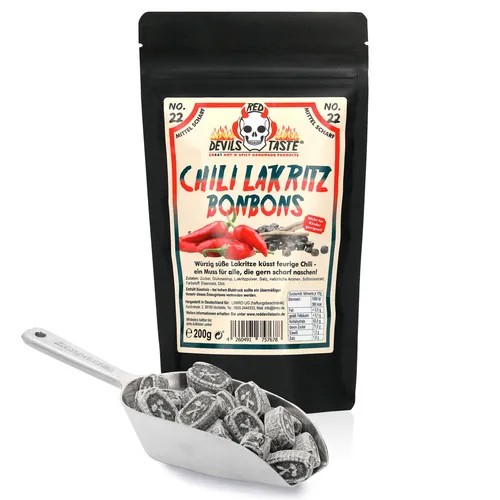 No.22 Lakritz Bonbon mit Chili – Lakritzbonbon – mittelscharf – 200 g – Hotskala