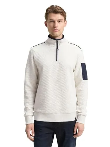 TOM TAILOR Sweatshirt mit Troyer-Kragen - Strukturiertes Sweatshirt im Regular Fit mit praktischer aufgesetzter Tasche und Logo-Badge. Ideal für lässige Outfits und komfortable Trageerlebnisse.