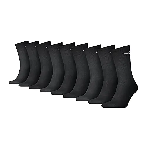 PUMA 9 Paar Everyday Crew Socken - Unisex Sportsocken in Schwarz, anschmiegsam und hautfreundlich mit gepolsterter Sohle, ideal für Sport und Freizeit.