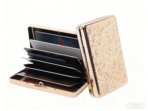 HAPUTDY Kreditkartenetui/Reisebrieftasche/Schutzhülle aus Metall mit RFID-Blockierung,Fasst 7 Kreditkarten (Gold)
