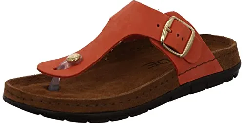 Rohde Damen Zehentrenner Pantolette Rodigo-D 5860 - Rot, Größe 38 EU - Sandalen aus hochwertigem Leder mit metallischer Schnalle, ideal für sommerliche Outfits und hohen Tragekomfort dank Memory-Fußbett.