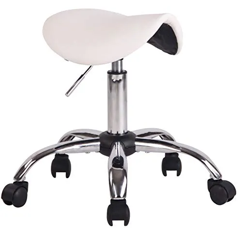 CLP Arbeitshocker Augsburg - Höhenverstellbarer Drehhocker in Weiß - Bürostuhl mit Kunstlederbezug, drehbar und höhenverstellbar. Ideal für komfortables Arbeiten zu Hause oder im Büro, ausgestattet mit pflegeleichten Leichtlaufrollen.