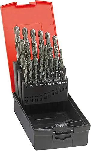 Spiralbohrer-Set DIN 338 HSS geschliffen Typ N 1-10mm - Zubehör für Elektrowerkzeug - Hochwertige HSS-Bohrer mit hoher Verschleißfestigkeit, ideal für präzise Bohrungen in Metall und reduzierte Reibung durch Dampfanlassung.