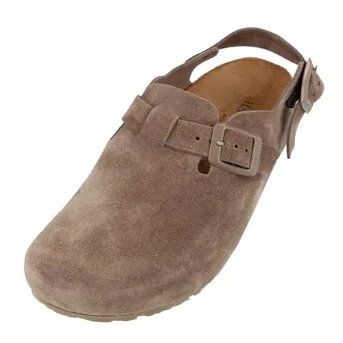 HAFLINGER Faro Clog aus Leder mit Fersenriehmen und rutschfester Gummisohle, Unisex Greige (1803), Gr. 40 - Eleganter Clog für hohen Tragekomfort. Das weiche Innenleder und die Gummisohle sorgen für ein angenehmes Fußklima und sicheren Halt. Ideal für den täglichen Einsatz und leicht zu reinigen.
