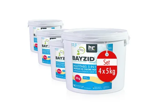 BAYZID 4x 5 kg Multitabs 20g 5in1 für Pools - Poolzubehör für umfassende Wasserpflege, mit 5-Phasen-Wirkung zur Langzeitdesinfektion und Algenbekämpfung – ideal für sauberes und klares Poolwasser.