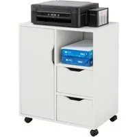 SoBuy Druckertisch FBT105 - Praktischer Beistellwagen mit Schubladen - Tisch für Büro und Home Office mit 2 Schubladen und 1 Tür, pflegeleichte Oberfläche und einfache Selbstmontage.
