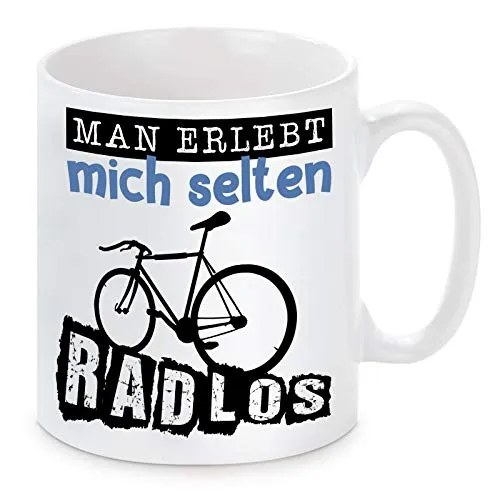 Herzbotschaft Tasse mit Motiv Modell: Man erlebt mich selten Radlos
