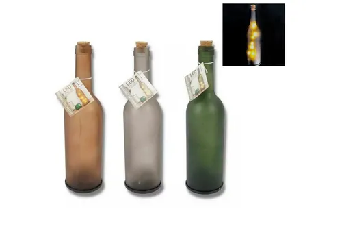 HAC24 LED Dekolicht 3er Set Glasflasche Flasche Beleuchtet Flaschenlicht Dekolampe, LED fest integriert, Warmweiß, mit Korken je 8 LEDs Batteriebetrieb