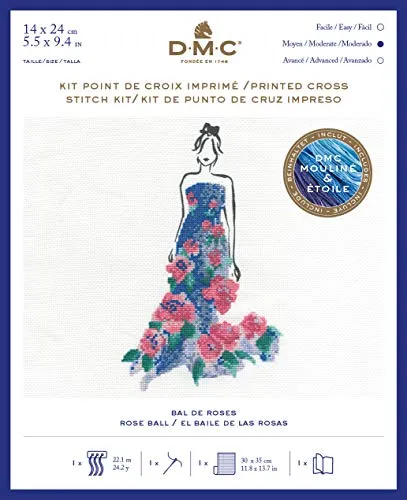 DMC - Kreuzstichset Rosenball - Zählbare Kreuzstich-Sets mit hochwertigem Stickgarn und Aida Leinwand, ideal für kreative Bastelstunden.