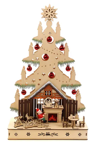 Holzschnitt Tannenbaum + Kugeln, batteriebetrieben 30*10*49,5cm mit Licht&Timer