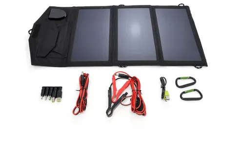 Basic Nature Solar-Ladegerät Offroad 18V/21W - Solarpanel für unterwegs, 21W starke Ladung für USB-Geräte und 12V/18V Geräte, robust und wasserabweisend, ideal für Outdoor-Abenteuer.