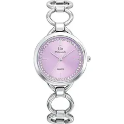 Girl Only Armbanduhr Mademoiselle Silber mit Glitzersteinen - Elegante Damen Analog-Quarzuhr mit funkelnden Glitzersteinen, einem stilvollen silbernen Metallarmband und einem lila Zifferblatt. Ideal für modebewusste Frauen!