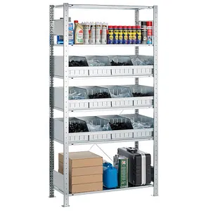 Kleinteileregal MULTIplus150 – 6 Fachböden für optimale Lagerung - Werkstatteinrichtung mit einseitiger Nutzung, ideal für die übersichtliche Lagerung von Schüttgut und Kleinteilen. Höhenverstellbare Ebenen und Trennbleche für individuelle Anpassung.