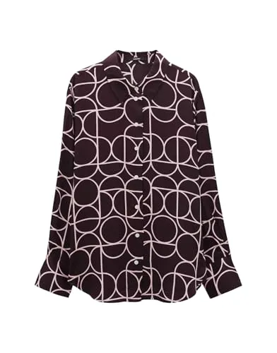someday Damen Langarmbluse ZELINE | Oversized Printbluse aus Ecovero Viskose in Plum, Größe 40 - Damenblusen: Stilvolle oversized Printbluse aus nachhaltigem Ecovero Viskose, ideal für Büro und Freizeit, vereint hohen Tragekomfort mit modernem Look.