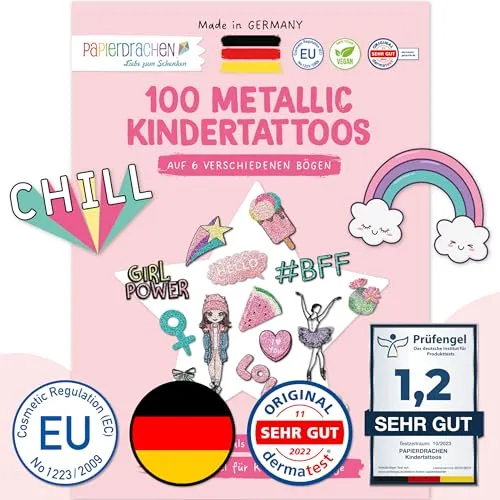 Papierdrachen 100 Metallic-Tattoos für Kinder von Papierdrachen