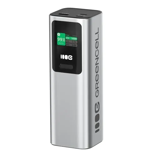 GreenCell Powerbank PowerPlay Ultra 25200mAh - Multimedia Powerbank mit 140W Schnellladefunktion, ideal für Geräte mit hohem Energiebedarf unterwegs.