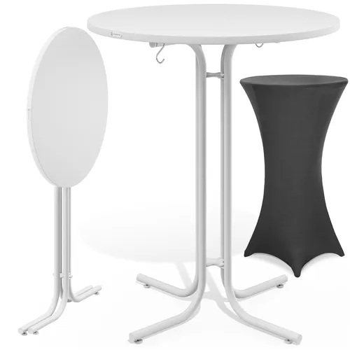CASARIA® Stehtisch Weiß 110x70cm mit grauer Husse Ø70cm
