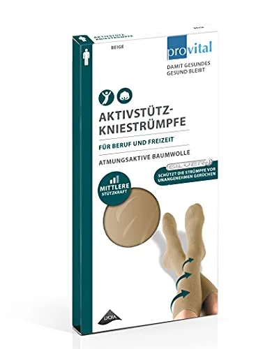 provital Herren Kniestrumpf Aktiv-Stützkniestrümpfe mit verstärkter Ferse und mittlerer Stützkraft 10-14 mmHG Kompression, Farben:beige, Size:43-46