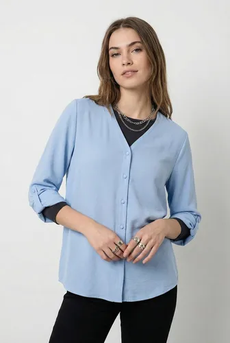 ONLY Shirtbluse ONLJANA METTE V-NECK LS SHIRT NOOS blau S (36) - Modische Shirtbluse mit V-Ausschnitt und langen Ärmeln, aus pflegeleichtem Material für einen unkomplizierten Look im Alltag.
