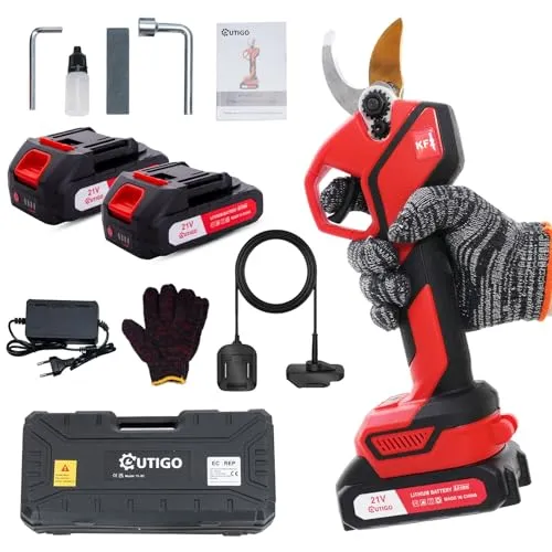 Professionelle Elektrische Gartenschere 25mm mit 2 Akkus - Elektrische Gartenschere für effizientes Schneiden mit bürstenlosem Motor, 2 Akkus für bis zu 6 Stunden Betrieb und ergonomischem Design für müheloses Arbeiten im Garten.