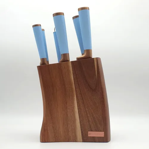 Edenberg 7-teiliges Messerset mit Holzblock – Titanbeschichtung, rostfreier Stahl, ergonomisches Design