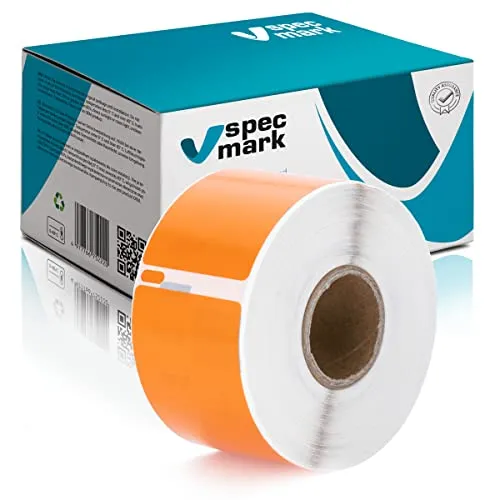 specmark Etiketten-Rolle kompatibel mit DYMO S0722400 36mm x 89mm 130 Stück kompatibel zu allen Etikettendruckern LabelWriter 450, 4XL, Seiko-SLP, Orange Ettiket, Schwarzer Schrift