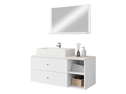 MIRJAN24 Badmöbel Kertos I, 3er-Set für modernes Bad - Badezimmerschränke mit elegantem Design in Marmor-Optik und goldenen Aluminiumgriffen. Ideal für stilvolle Badezimmer mit praktischen Stauraumlösungen.