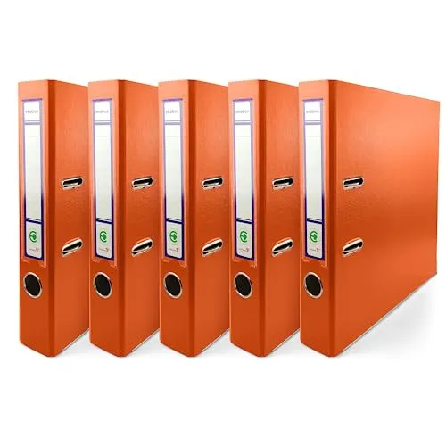 Netuno 5x Ring-Buch orange DIN A4 2-Ring-Mechanik 5cm Ringmappe a4 schmaler Aktenordner a4 schmal Aktenordner dünn Kunststoffordner a4 einfarbig Ordner Dokumente Ringbuch Ordner Schulordner