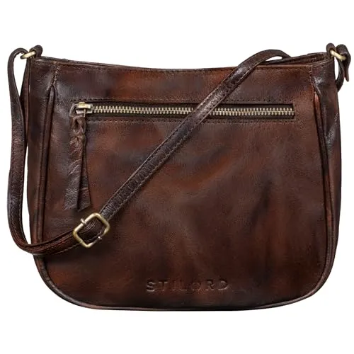 STILORD Samira Handtasche Leder Frauen zum Umhängen Vintage Umhängetasche für Damen-Tasche Abendtasche Elegante Echtleder Tasche Farbe:azorra - braun