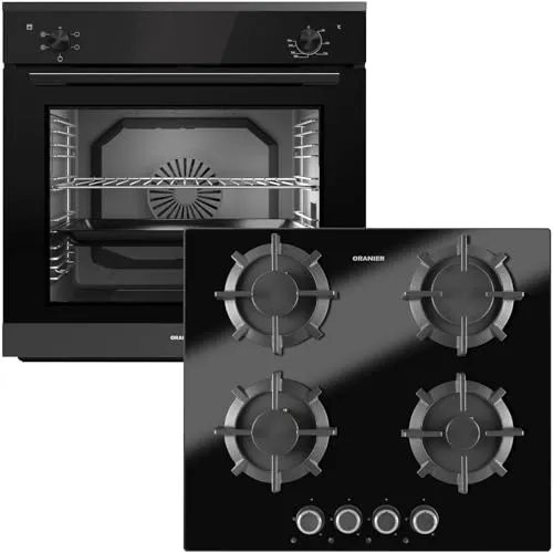 Oranier Einbau-Backofen Set EBS220 autark - 5 Funktionen inkl. 60 cm Gas-Glaskeramik-Kochfeld GKH590-4 Kochstellen mit Design Bedienknebel
