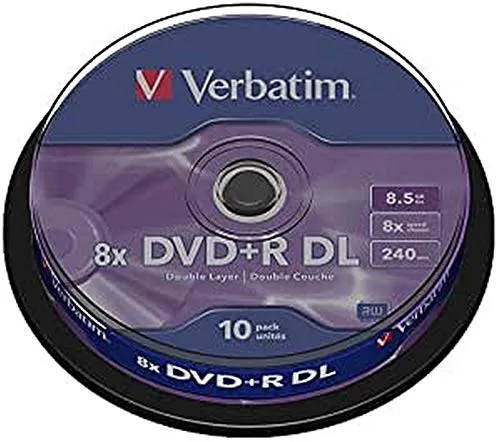 Verbatim DVD+R Double Layer 8.5GB - 50er Pack Spindel - Rohlinge für langfristige Datenspeicherung mit Hardcoat Scratch Guard, der vor Kratzern schützt und optimale Zuverlässigkeit dank AZO-Technologie bietet.