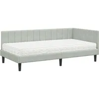 vidaXL Eckbettgestell mit Matratze Hellgrau 100 x 200 cm aus Samt - Stilvolles Eckbettgestell mit bequemer Schaumstoffmatratze für optimalen Schlafkomfort. Robuste Holzwerkstoff-Konstruktion und elegantes Samt-Finish für jedes moderne Schlafzimmer.