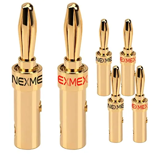 NEXMEX Bananenstecker für Lautsprecherkabel - 6 Stück Steckverbinder als Set - Stecker 24K vergoldet - für HiFi Receiver