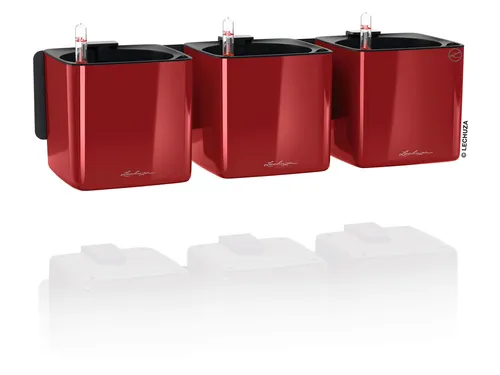 LECHUZA CUBE Glossy Green Wall Home Kit - scarlet rot hochglanz - Garten-Zubehör mit integriertem Bewässerungssystem für optimale Pflanzenpflege. Modernes Design mit Wandbefestigung für kreative Raumgestaltung.