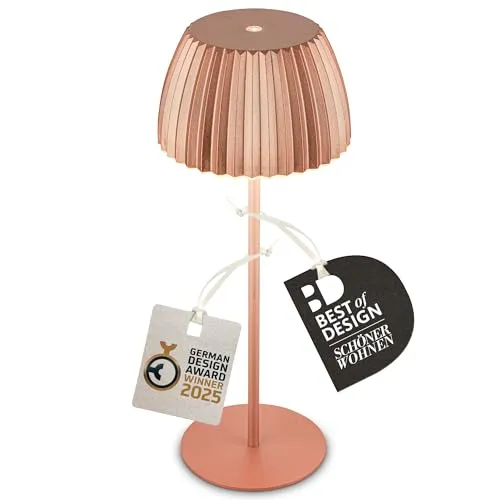 BRILONER Riffle LED Tischlampe kabellos IP44 - Tischlampe für draußen mit Touchdimmer und 24 Stunden Akku-Laufzeit. Ideal für Innen- und Außenbereich, spritzwassergeschützt und preisgekröntes Design.