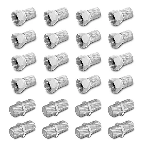 ARLI 16x F-Stecker 7–7,4 mm + 8x F-Verbinder – Stecker Verbinder Set für Koaxialkabel Sat TV Antenne mit breiter Mutter & Dichtring