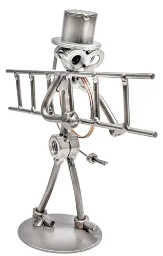 STEEMO Schraubenmännchen Schornsteinfeger Kaminkehrer Geschenk - Metall-Kunst Deko Figur - Glücksbringer, Stahl, grau 20x7x18 cm