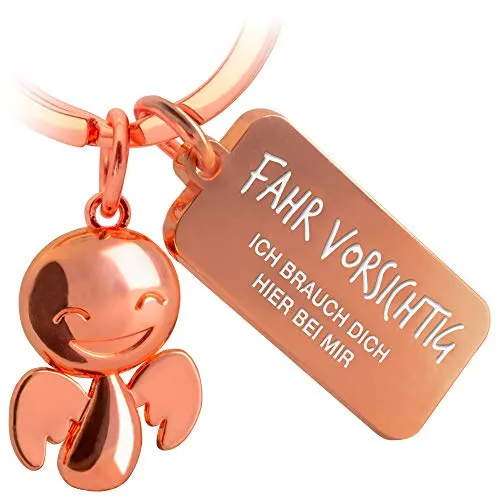 FABACH Schutzengel Schlüsselanhänger Happy mit Gravur - Niedlicher Auto Schlüsselanhänger mit Botschaft aus Metall für Autofahrer - Geschenk Glücksbringer Auto Führerschein - Fahr vorsichtig