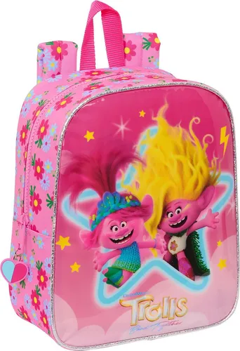 Safta Trolls 3 Rucksack Rosa - Schulranzen für Kinder, mit praktischem Handgriff und geeignet für Rucksacktrolleys. Stilvolles Design in Rosa mit persönlicher Identifikationskarte.