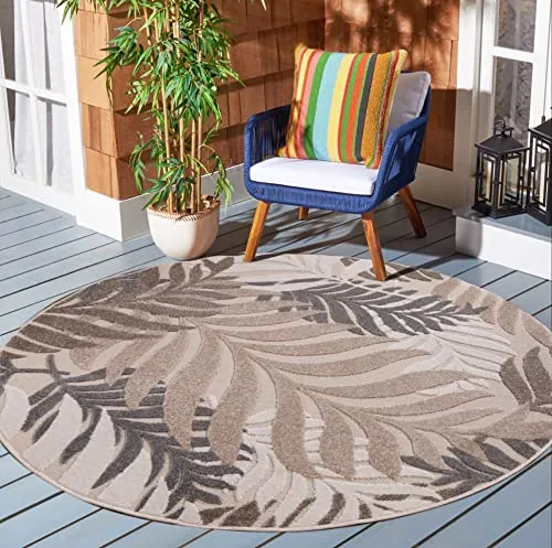 Novel Outdoorteppich Floral, Beige, Rund 120 cm - Teppiche & Böden, Outdoorteppiche, pflegeleichter und hygienischer Teppich aus 100 % Polypropylen mit Oeko-Tex® Zertifikat – ideal für gemütliche Außenbereiche.