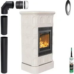 KRATKI Kachelofen BLANKA 8kW Ø160 creme mit Zubehör