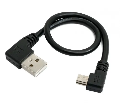 USB 2.0 Kabel 25 cm Typ A Stecker zu Mini B Stecker Winkel in Schwarz