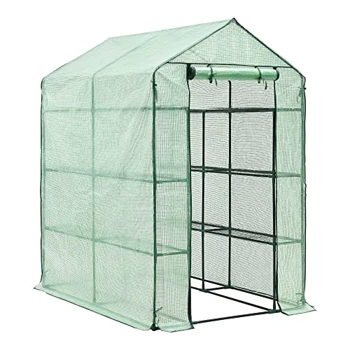 Gewächshaus Vale mit Ablagen 120 x 170 x 194 cm - Gartengewächshaus mit stabilem Stahlrahmen, ideal zum Schutz von Pflanzen. Leicht zu öffnen dank Reißverschluss und begehbar für optimalen Zugang.